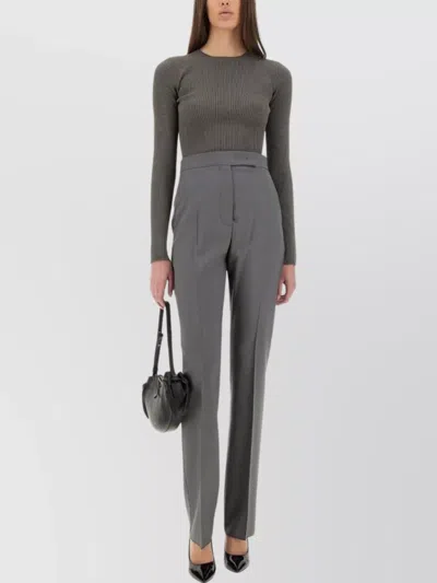 Max Mara Straight Fit Trousers Pleats In Gray