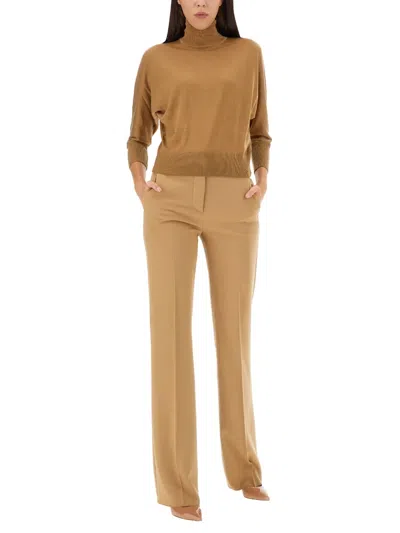 Max Mara Beige Straight Flat Front Pants In Brown