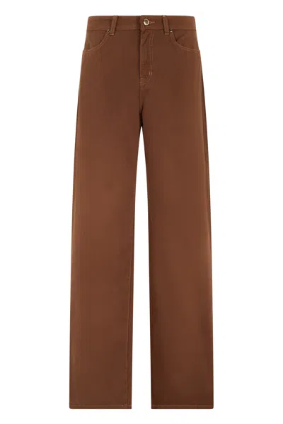 Max Mara Straight Leg Pants In Cotton In Brown