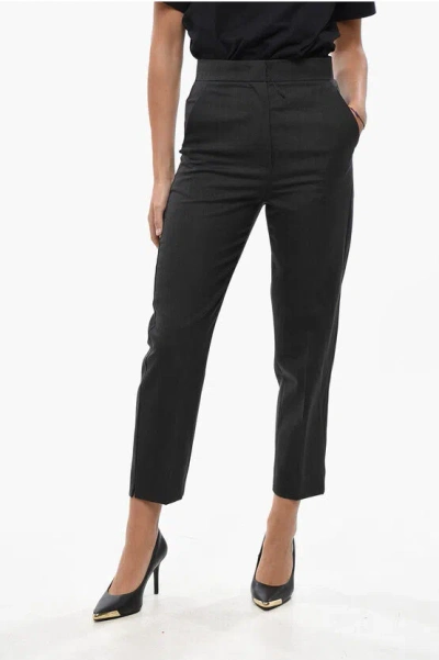 Max Mara Straight Leg Virgin Wool Blend Pants With Belt Loops In Black