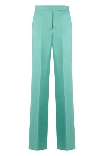 Max Mara Straight Linen Trousers In Green