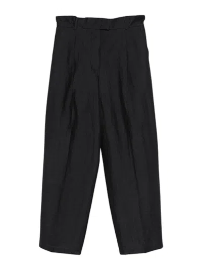 Max Mara Straight Trousers In Linen And Silk Efedra In Gray