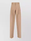 Max Mara Straight Trousers With Pleated Front And Pockets In Brown