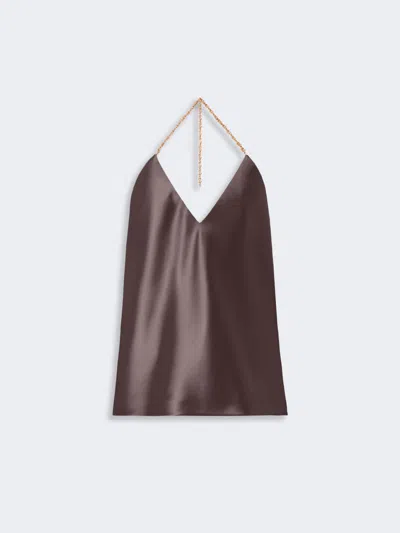 Max Mara Straight-fit Shiny Satin Top In Brown