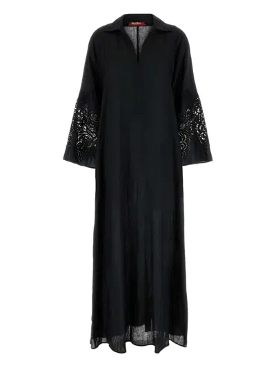 Max Mara Womens Ultramarine Monia Drawstring-waist Wool Midi Dress In Black