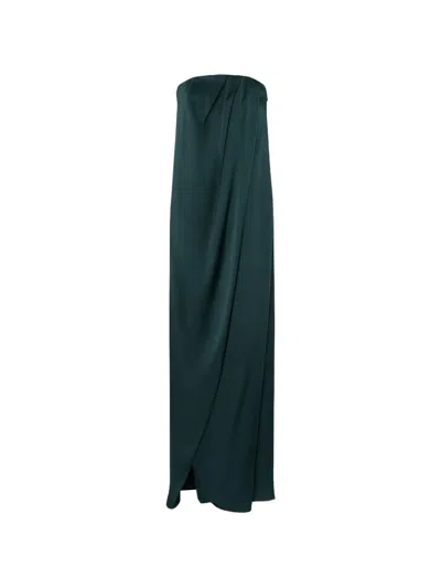 Max Mara Strapless Draped Maxi Dress In Green