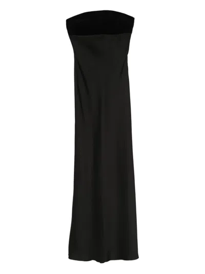 Max Mara Baia Velvet-trimmed Satin Bustier Gown In Black