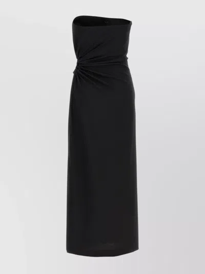 Max Mara Strapless Midi Length Ruched Detail Dress In Black