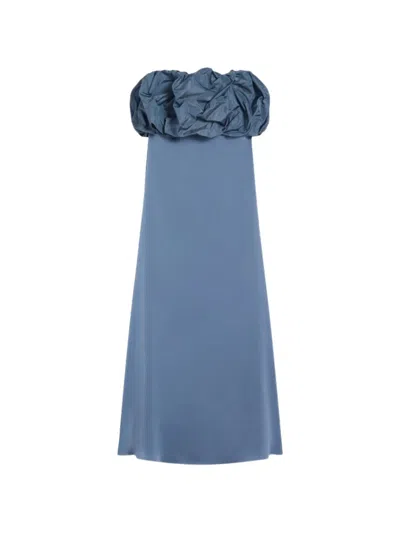 Max Mara Strapless Ruffled-bodice Maxi Dress In Blue