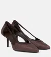 Max Mara Straw Leather-trimmed Raffia-effect Pumps In Brown