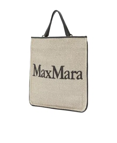 Max Mara Straw Logo-print Tote Bag In Nude
