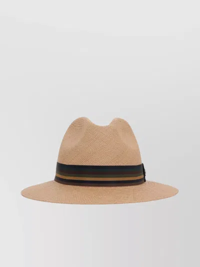 Max Mara Straw Panama Hat Ribbon Band In Beige