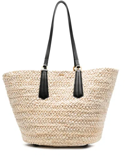 Max Mara Straw Tote Bag With Leather Handles In Beige