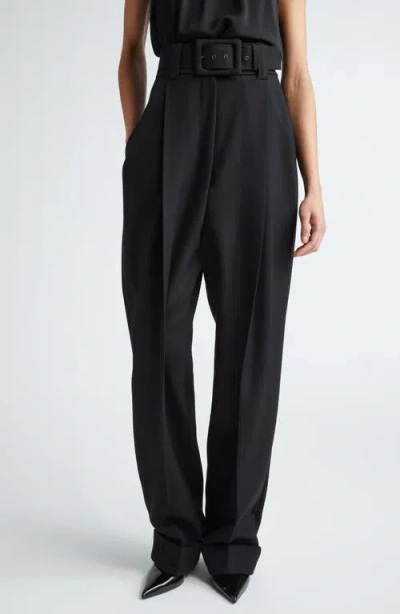 Max Mara Street Pleated Cotton Twill Tapered Pants In Black