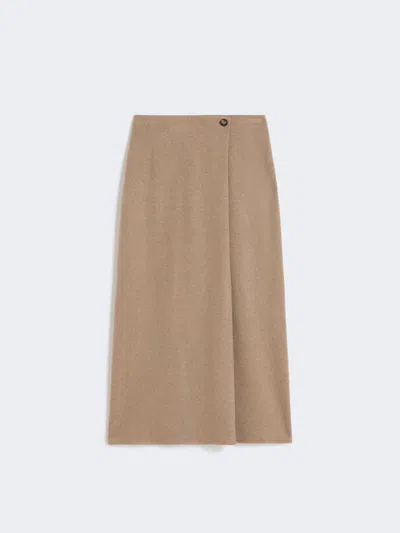 Max Mara Stretch Cashmere Flannel Skirt In Brown