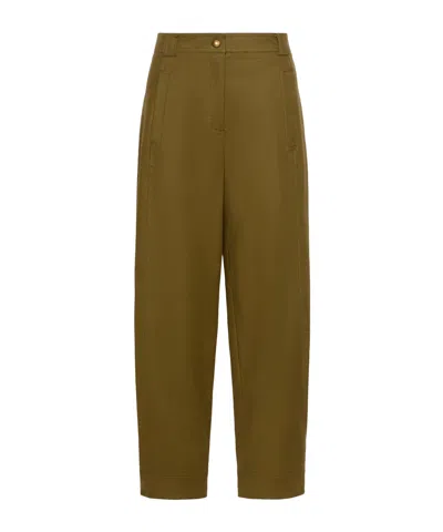 Max Mara Stretch Cotton Canvas Trousers In Brown
