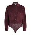 Max Mara Stretch-cotton Corduroy Bodysuit Shirt In Red