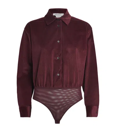 Max Mara Stretch-cotton Corduroy Bodysuit Shirt In Red