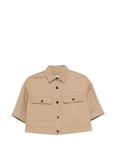 Max Mara Stretch Cotton Cropped Jacket In Brown
