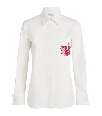 Max Mara Stretch-cotton Embroidered Shirt In White