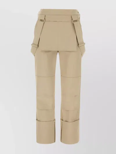 Max Mara Stretch Cotton Pants With Button Detailing And Cuffed Hem In Green