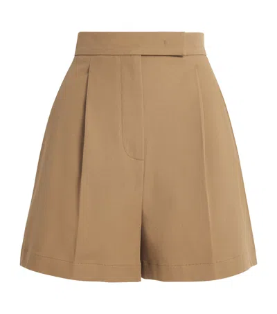 Max Mara Stretch-cotton Pleated Shorts In Brown