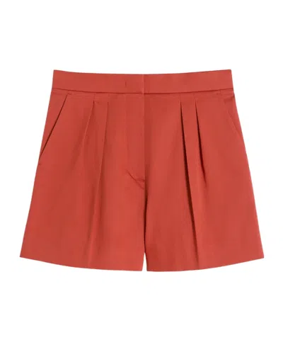 Max Mara Stretch Cotton Satin Shorts In Red