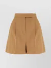 Max Mara Stretch Cotton Shorts Pleated Front In Neutral