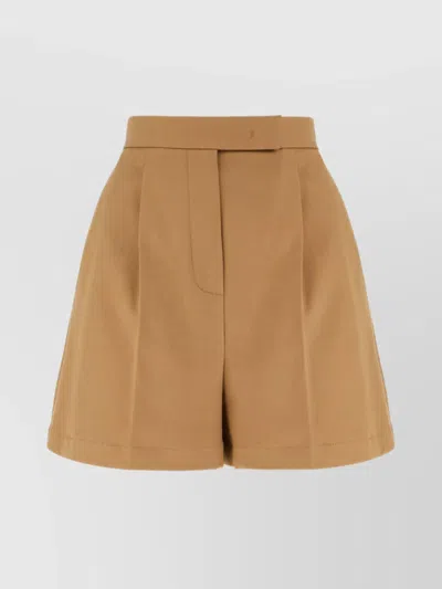 Max Mara Stretch Cotton Shorts Pleated Front In Neutral