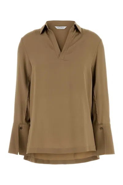 Max Mara Stretch Crepe Dover Blouse In Camel