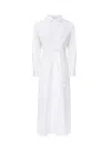 Max Mara White Maxi Dress With Classic Collar And Belted Waist In White