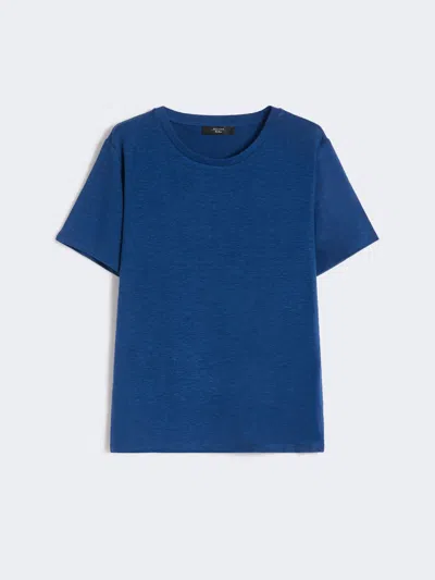 Max Mara Stretch Linen Jersey Basic T-shirt In Blue