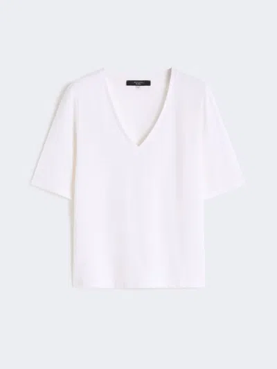 Max Mara Stretch Linen Jersey V-neck T-shirt In White