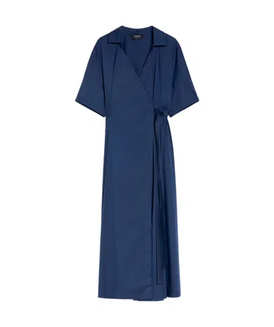 Max Mara Stretch Poplin Wrap Dress In Cornflower Blue
