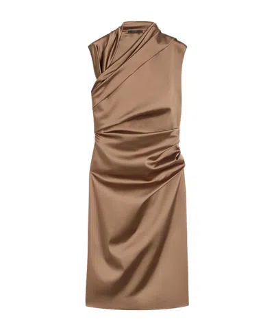Max Mara Stretch Satin Midi Dress In Brown