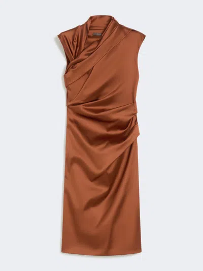 Max Mara Stretch Satin Midi Dress In Brown