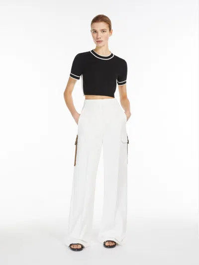 Max Mara Stretch Satin Wide Trousers In White