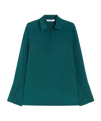 Max Mara Stretch Silk Cady Blouse In Green