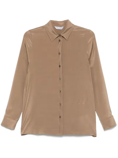 Max Mara Stretch Silk Cady Shirt In Brown