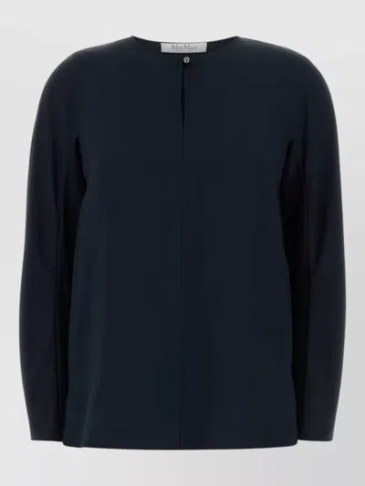 Max Mara Stretch Silk Mitico Blouse Button Detail In Blue