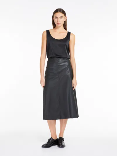 Max Mara Stretch Silk Satin Top In Black