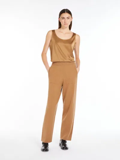 Max Mara Stretch Silk Satin Top In Brown
