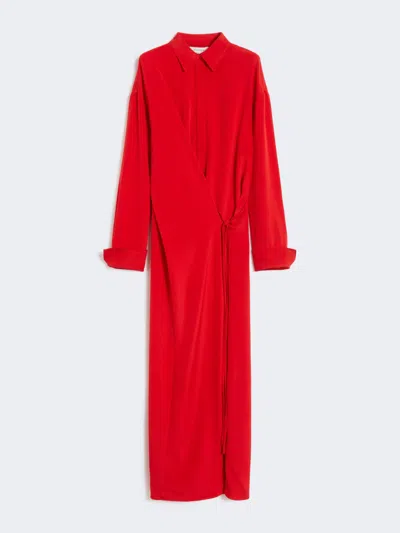 Max Mara Stretch Silk Shirt Dress In Red