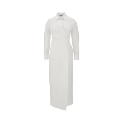 Max Mara Stretch Twill Draped Logn Dress In White