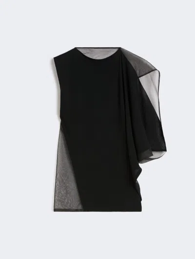 Max Mara Stretch Viscose Asymmetrical Top In Black