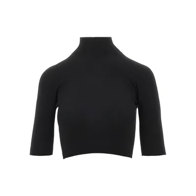 Max Mara Stretch Viscose Cropped Turtleneck Top In Black