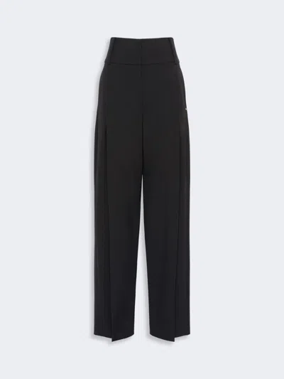 Max Mara Stretch Wool Curved-leg Trousers In Black