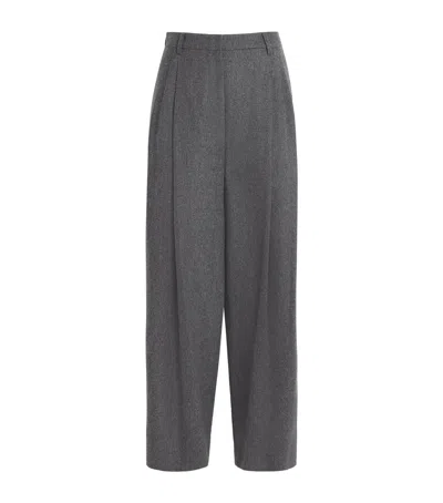 Max Mara Stretch-wool Flannel Trousers In Gray