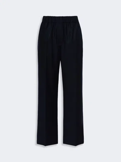 Max Mara Stretch Wool Flannel Trousers In Navy