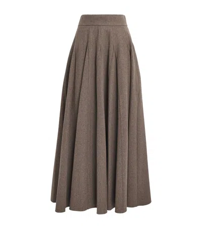 Max Mara Stretch Wool Flared Maxi Skirt In Brown